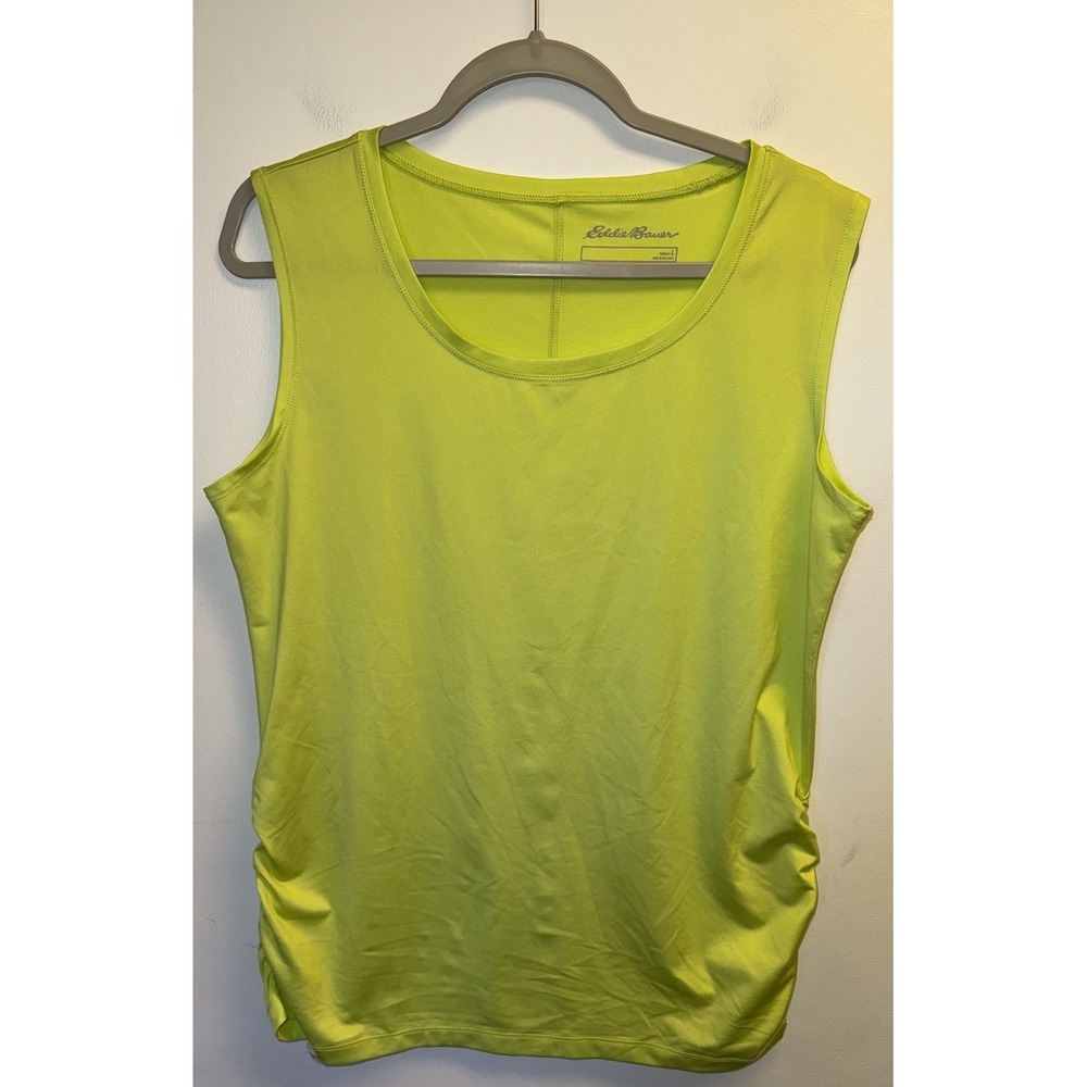 Eddie Bauer Sleeveless Ruched Tank Top L Stretch Lightweight Yellow